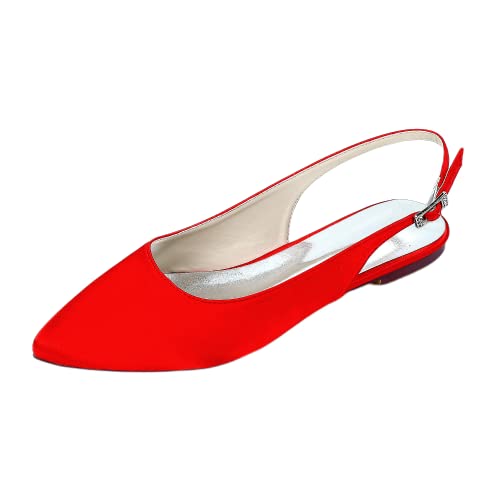 Chaussures plates confortables femme bout pointu rouge anti-fatigue marche