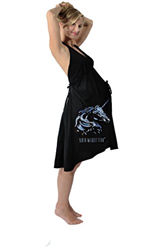 Image of HGB Pretty Pushers Unicorn Cotton Jersey Labor Gown One Size (2-16 pre-pregnancy) Black
