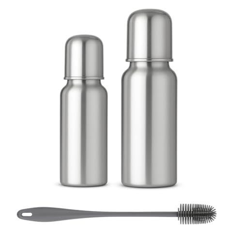 Image of Shark Doo Doo Stainless Steel Bottle for Babies (0-12 Months) - 250ml with Silicone Cleaning Brush (Combo Pack) | BPA Free (SS Bottle 250ml+150ml)