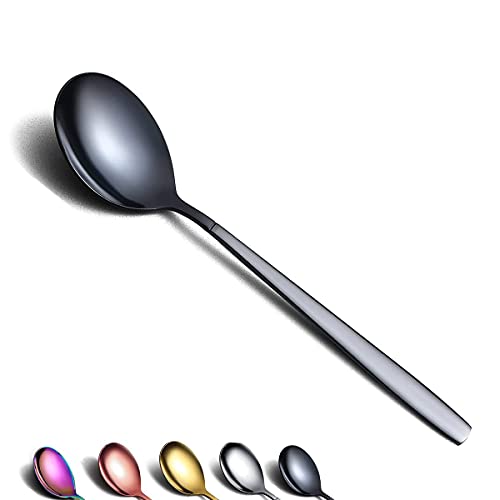 Berglander schwarzer Esslöffel von 6, Edelstahl Titan Shiny Black Plating Suppenlöffel Besteck, Black Soup Spoon Tischlöffel Set