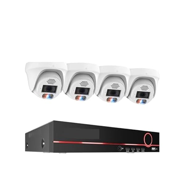 Bedraad beveiligingscamerasysteem H.265 8CH 4K 5MP POE Beveiligingscamera 8MP zichtsdetectie Dome Indoor Tweeweg Kleur Nacht videobewakingskit (Size : None, Color : 8CH 4pcs 8MP Cameras)