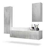 Vladon Conjunto de Muebles para baño Beach, Cuerpo en Blanco Mate/Frentes con Apariencia Hormigón Oxidado con Lavabo