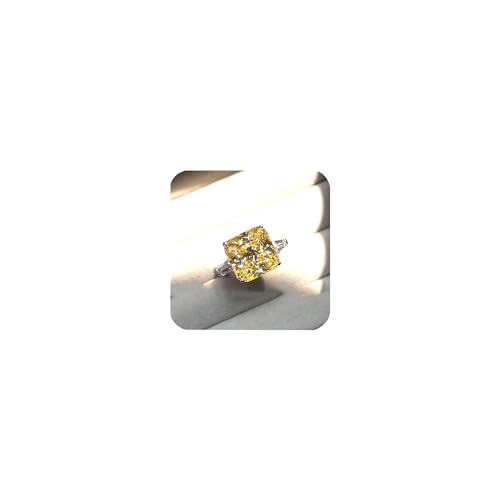 SixTwo Retro 925 Sterling Silver Womens Asscher Topaz Open Ring Square Yellow Zircon Ring Shiny Full Diamond Princess Ring Fashion Engagement Wedding Anniversary Cocktail Party Ring ST.289