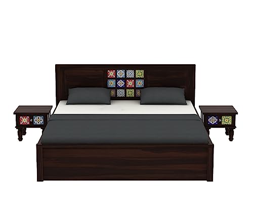 Image of King Size Solid Sheesham Wood Bed with Box Storage, Walnut Finish, Modern Style, 208.3L x 188W x 96.5H cm | bed, solid wood, wooden, furniture