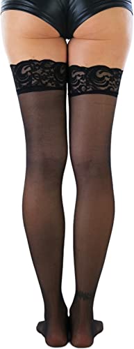 Image of ToBeInStyle Women's Wide Floral Lace Fishnet Thigh Hi Stockings