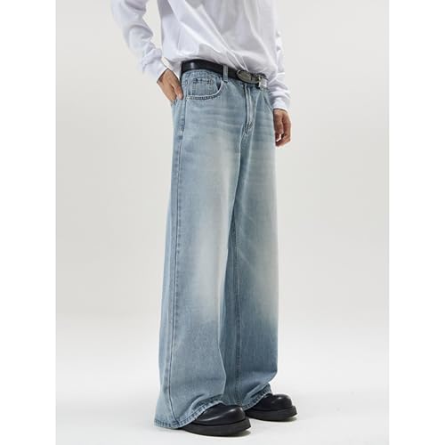 Mens Straight Leg Long Jeans Mid Waist Slim Fit Washed Denim Pants Vintage Baggy Jean Trousers (4X-Large,Light Bluec1)2
