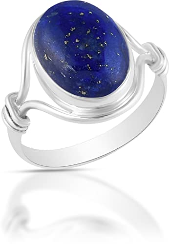 Fine Sterling Silver Ring For Women & Girls Natural Lapis Lazuli Ring Sterling Silver Engagement Ring Oval Gemstone Ring