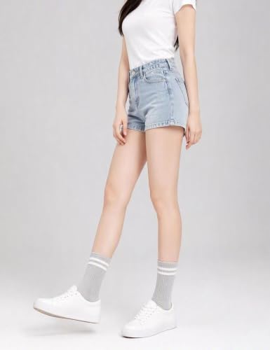 Image of 6 Pairs Solid Color Retro Striped Crew Socks for Women Girls