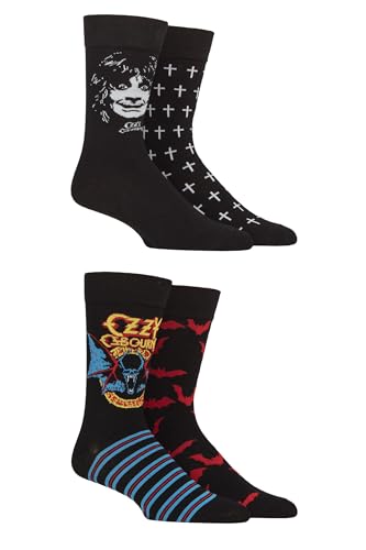 SockShop Ozzy Osbourne Blizzard of Ozz Cotton Socks Heavy Metal Music Classic Rock Luxury Gift Box 4 Pack - Black 7-11