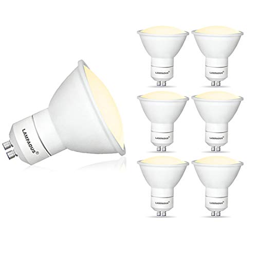 Lampaous - Juego de 10 lámparas led GU10 de 5 W de potencia, regulables, color blanco cálido, intensidad 450 lm. Lámparas led para sustituir lámparas halógenas GU10 de 50 W de potencia. Lámpara led con bulbo de cristal esmerilado, para proteger la vista de los más pequeños, blanco cálido, gu10, 5.0W 240.0V Cover