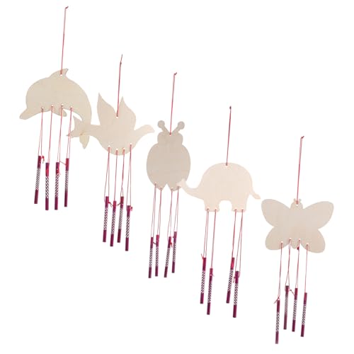 Totority 5セット木製風鈴キット 子供用工作用具 風鈴ペイントキット クラフトアクティビティ 誕生日パーティーや教室でのグループ作成用 木材製の屋外飾り