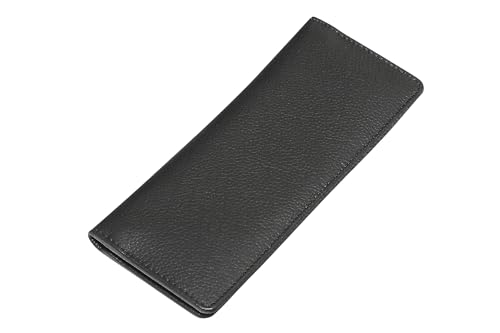 Leather Wallets for Men and Women, RFID Handmade with 22 Card Slots, 4 Bill Compartments & 1 Zippered Pocket, Leather, Minimalist Plaid Black Long Wallets,3.5” W x 8” H x 0.25