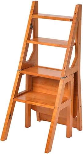 ZGYOZMNG Silla Plegable Tipo Escalera de Madera Maciza - Taburete Convertible de 4 peldaños para Uso doméstico y en bibliotecas, diseño Multifuncional Que Ahorra Espacio (marrón, 46x35x90 cm)