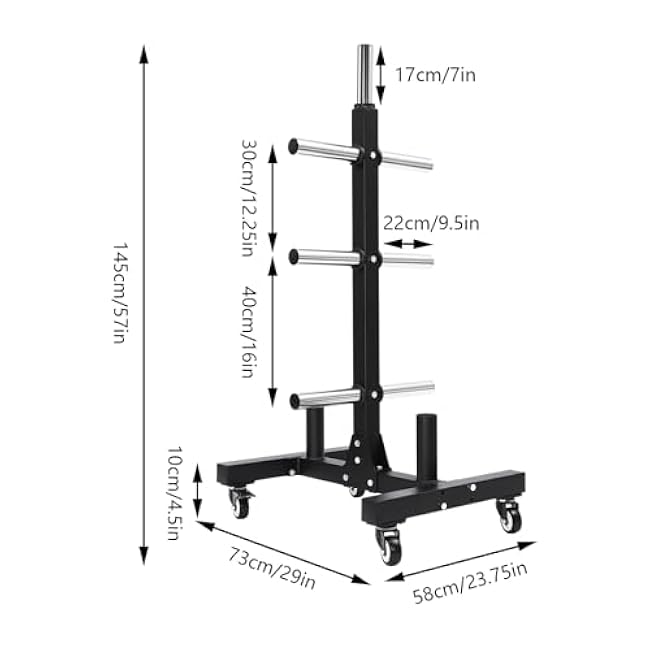 Gym Rolling Olympic Bumper Weight Plate Tree, Commercial Vertical Storage Rack With Barbell Holders Transport Wheels Load 1102.3lbs Capacity For Home Hotel Gym School