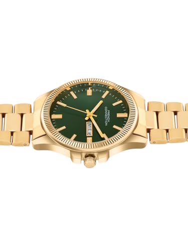 Image of French Connection Sunray Green Round Dial with Gold Stainless Steel Strap Watch for Mens - FCN0121GM