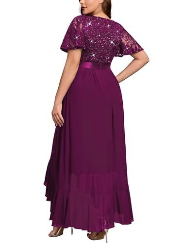 MISSMAY Women's Plus Size V Neck Sequin Lace Butterfly Sleeves Formal Evening Party Long Dress2