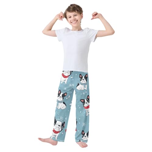 ZZXXB Winter Snows French Bulldog Boys Long Pants Soft Trousers Elastic Waist Kids Lounge Bottoms with Pockets S-XL3