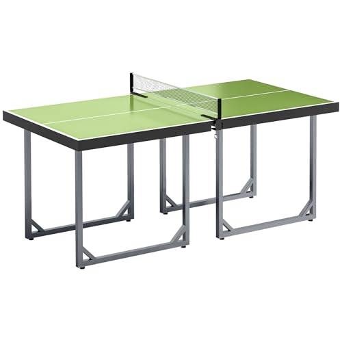 HOMCOM Mesa de Ping-Pong Plegable, 182x91cm, Fácil de Transportar, Resistente a la Intemperie, Estable, Mesa de Tenis con Red y Marco de Acero, para Interior y Exterior, Verde