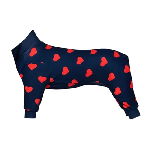 Spark Paws Hundepyjama, ultraweich und 4-Wege-Stretch, Erholungsanzug nach Operation, Schlafanzug Onesie für Kleine, Mittlere und Große Hunde - Hearts - S