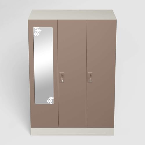 Image of Interio by Godrej Almirah Slimline 3-Door Steel Almirah, Cupboard for Clothes (Alpine White and Portabella Matte), 1-Year Warranty, 7 Shelves, 1 Locker, Star Design Mirror