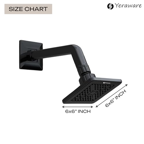 Image of YERAWAR Wall Mounted Overhead Shower Head | High Pressure Rain Shower | ABS Material Body | Anti-Clog Nozzles | Easy Install Bathroom Shower for Home & Hotel (Black, 6 X 6 Inch)