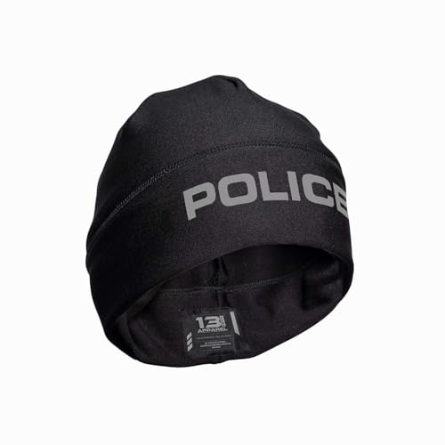 13FA Police Utility Beanie - USA Patriotic Gear - Poly-Spandex Blend for Stretch-Fit Comfort - Unisex Hi-Vis Winter Hat (One Size Black & Grey)