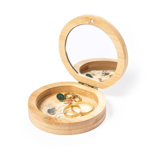 DISOK DISOK Lote 10 a 50 Joyeros de Bambú con Espejo Redondo. Cajas para los anillos de boda. Regalos de joyeros para mujer en bodas. (30)