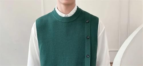 Men Sleeveless Sweater Vest Crew Neck Solid Color Buttons Knit Vests Waistcoat2