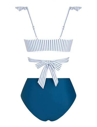 ZAFUL Women High Waisted Bikini Sets Two Piece Ruffle Swimsuit Cross Cutout Ruched Bathing Suit3