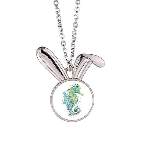 Collier lapin et hippocampe coloré en pendentif marin pour femme