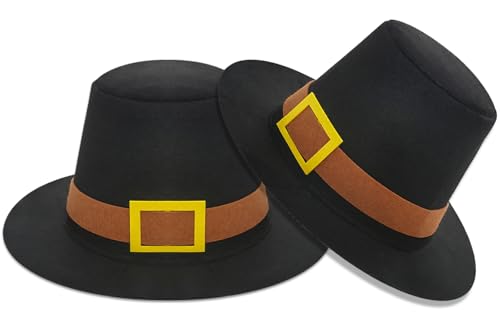 2 Pack Thanksgiving Hats Black Pilgrim Felt Hat Thanksgiving Novelty Black Costume Top Hat for Thanksgving Party Accessory