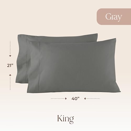 Image of Organic Flannel Pillowcases Set of 2 - Ultra Comfortable 100% GOTS Organic Cotton Pillow Cases Queen Size Set of 2 with Premium Smooth Brushed Finish and Envelope Closure (Gray, Queen)