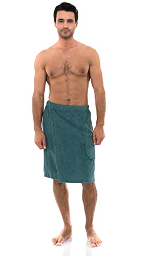 Image of TowelSelections Mens Shower Wrap Adjustable Cotton Terry Bath Gym Cover Up with Snaps Large /XX-Large Brittany Blue
