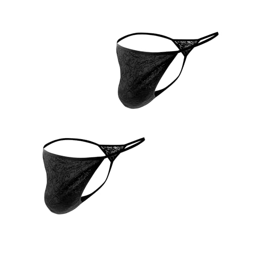 Sexy Men Lace Thong Comfortable Soft Lace T Back Thongs Panties 2Pcs Size S-4XL