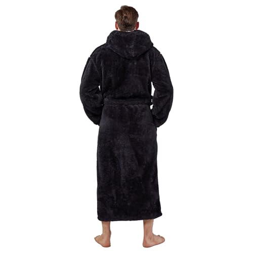 Men's Soft Fleece Plush Robe with Hood Super Warm Luxury Winter Full Length Long Bathrobe2