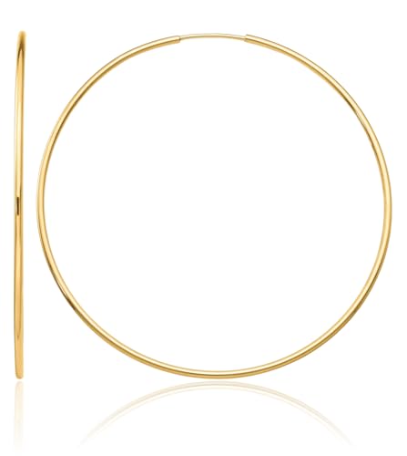 10K Solid Yellow Gold Endless Tube Round Extra Large Hoop Earrings