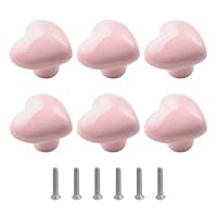 JIHUOO 6 Pcs Pink Ceramic Heart Knobs Cute Drawer Handle Knobs Closet Door Pull Knobs Kids Wardrobe Knobs Furniture Dresser Knobs Kitchen Cupboards Door Knobs with 6 Pcs Screws