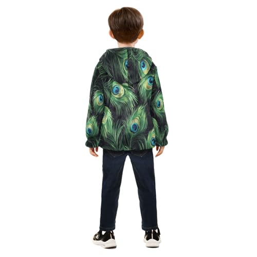 Peacock Feathers Toddler Fleece Jacket Girl Boys Hooded Fleece Jacket Coat Warm Outwear Zip-up 3-10T4