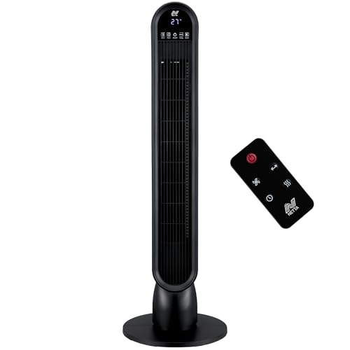 NETTA 36 Inch Tower Fan with Remote Control - Bladeless Oscillating Fan with LED Display & 8-Hour Timer - 3 Wind Modes, 3 Speed Settings - Electric Floor Fan for Home, Kitchen & Office - Black