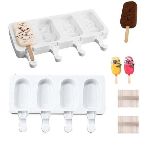 YBYMCJ Popsicle Molds 4 Cavities, Silicone Molds for Cake Pops & Ice Cream, White, 2 Pcs
