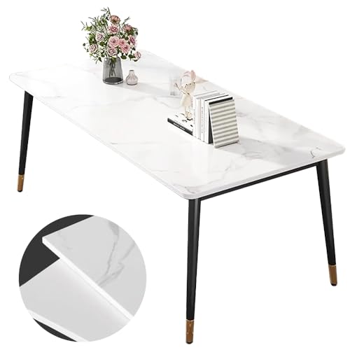 El Mejor Listado de Mesa de 6 Sillas más recomendados. 47 EEBOU Mesa de Comedor Marble Moderno, para 4 a 6 Personas Mesa de Cocina Rectangular con Patas de Dorado, Blanco Brillante 120 * 70 * 75CM (sillas no Incluidas)