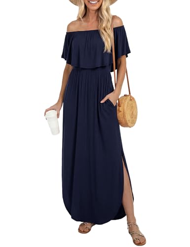 Image of LILBETTER Womens Off The Shoulder Ruffle Party Dresses Side Split Beach Maxi Dress