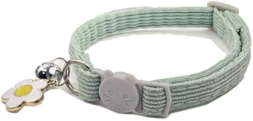 Linda coleira de veludo cotelê ajustável para gatos com pingente de sino e flor para gatos e cães pequenos, verde
