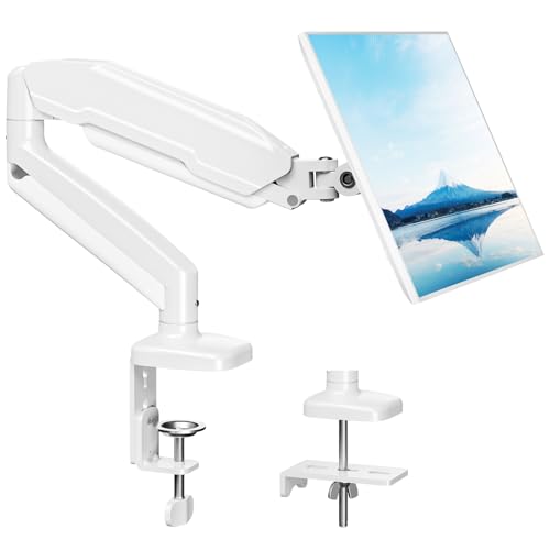 MOUNT PRO Single Monitor Desk Mount - Articulating Gas Spring Arm Removable VESA Mount for Computer Monitor Stand with Clamp and Grommet Base Fits 13 to 32 Inch Screen VESA 75x75 100x100 White