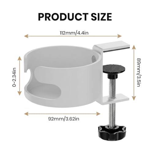 Image of HASTHIP Desk Cup Holder, Adjustable Screw-fix Installation, Spill-Proof Cup Holder, Universal Fit for Most Standard Cup, Drinks, Water Bottle & More, White