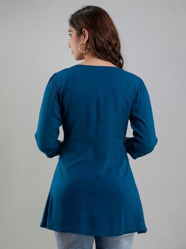 Image of Avayayat Women's Rayon Classic Heavy Embroidery Top with Beautifull Tassels at Front and on Both Sleeves Regular Fit Office Wear Festival Tunic Jeans Summer