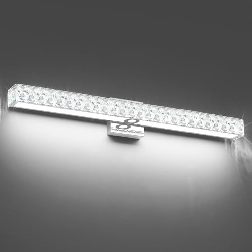Image of SOLFART Bathroom Vanity Lighting, Crystal Bathroom Light Fixtures Over Mirror LED Lights for Restroom, 32.5 Inch Chrome Light Over Mirror