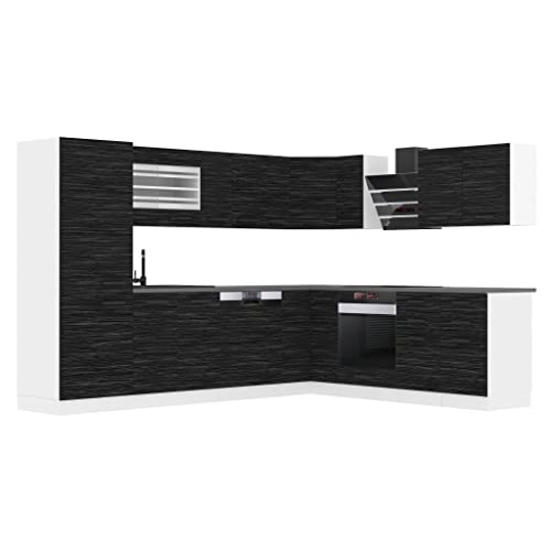 Belini Küchenzeile Küchenblock Küche L-Form Julie Küchenmöbel mit Griffe, Einbauküche ohne Elektrogeräten mit Hängeschränke und Unterschränke, mit Arbeitsplatten, Königliches Ebenholz