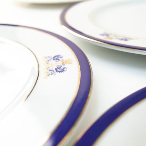 FranquiHOgar Assiettes de présentation plates en porcelaine blanche (6 pièces) Duisburg, 30 cm, bleu cobalt et tranchant doré – vue 4