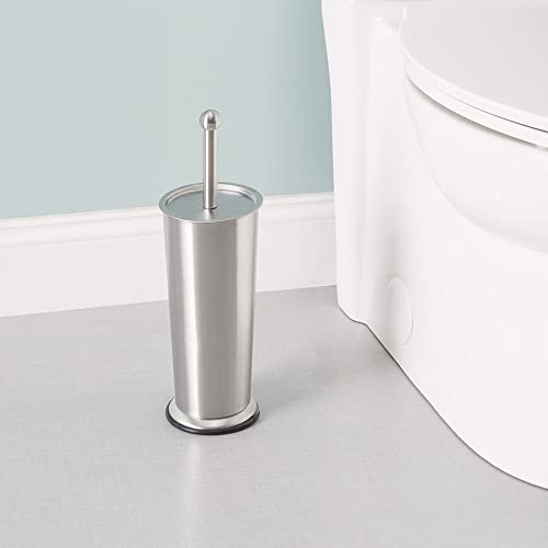 Home Basics Brushed Stainless Steel Contemporary Toilet Brush Set (Silver) Metal Toilet Bowl Brush and Holder | Holders for Bathrooms | with Non-Skid Base - Thumbnail 6